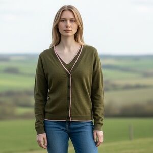 Boden Linen 2-For-1: Earthy Prep V-Neck Top + Cardigan Set (Size S)